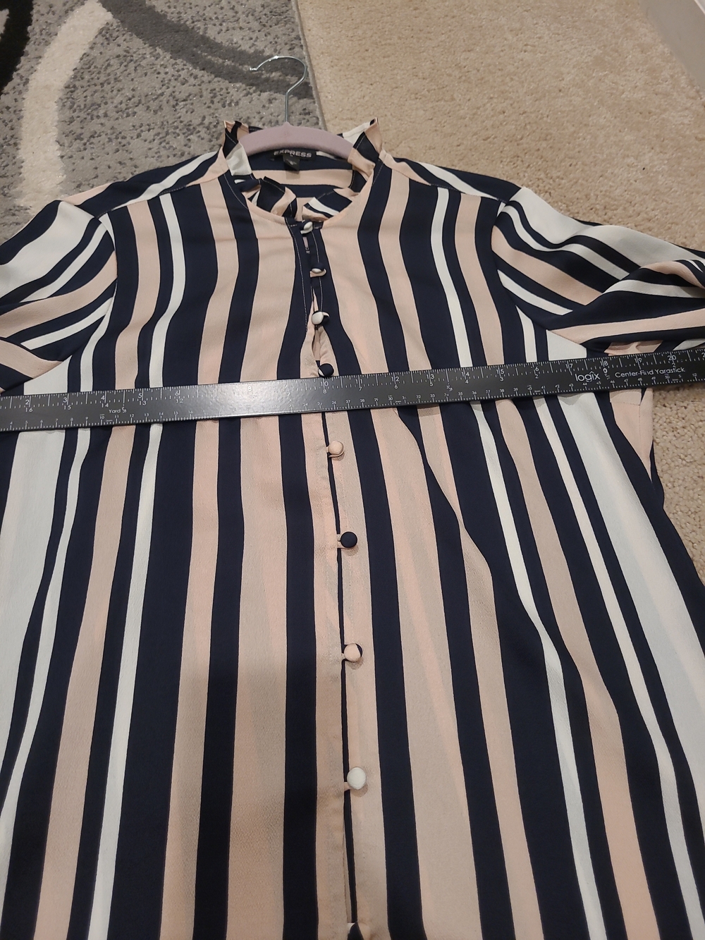 Express Womens Medium Pink/black Striped Button Up Blouse Long Sleeve - Picture 9 of 11